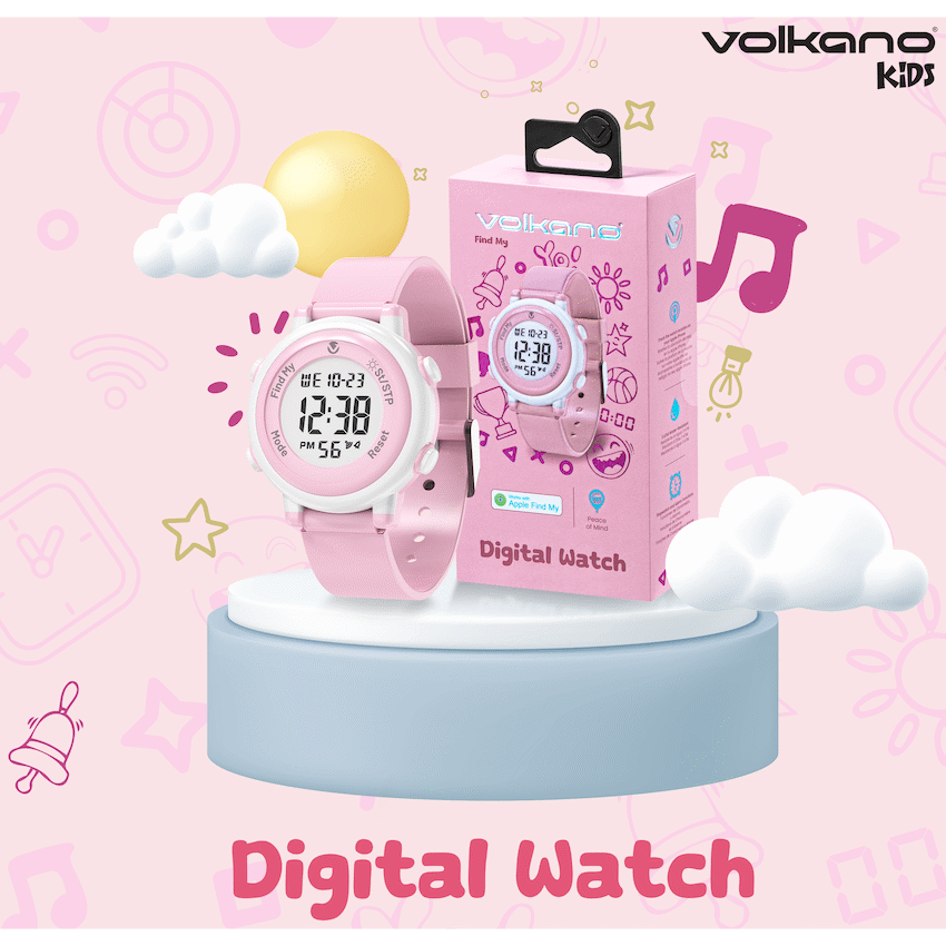 Volkano Kids Digital Watch with Apple Find My - 3ATM Waterproof (Anti-Lost) - Pink