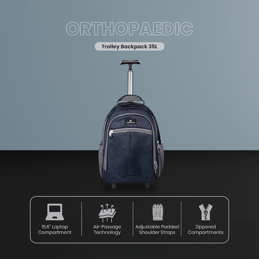 Volkano Orthopaedic Trolley Backpack 35l - Navy/Grey