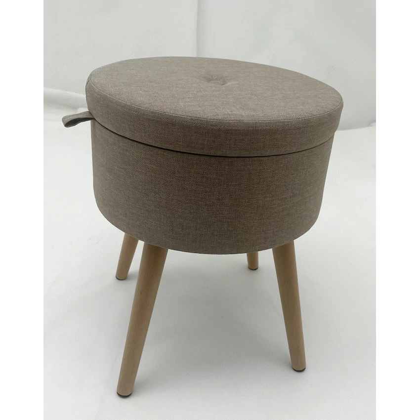 Sophie Round Storage Stool with Wooden Legs - Brown