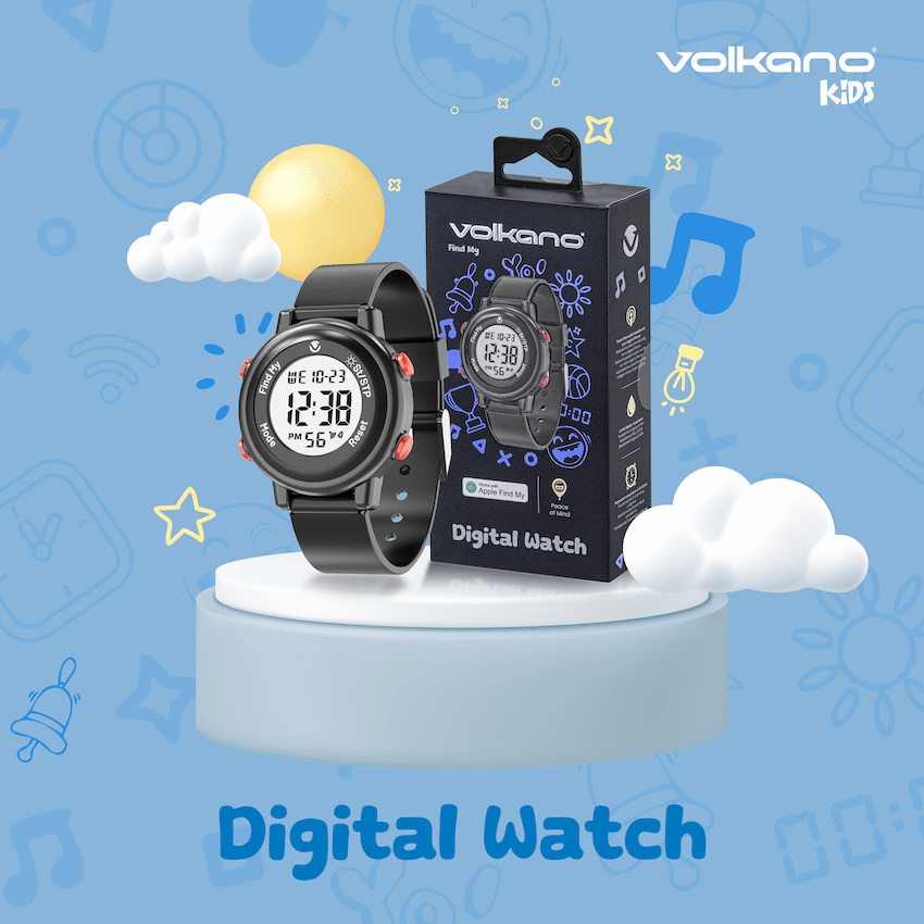 Volkano Kids Digital Watch with Apple Find My - 3ATM Waterproof (Anti-Lost) - Black