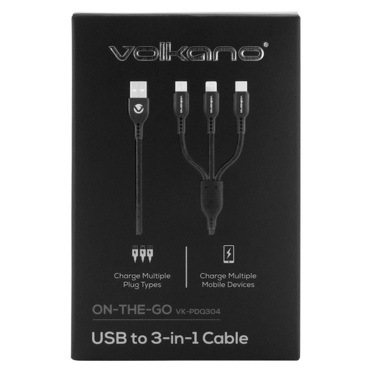 Volkano On-The-Go 3-in-1 1m Braided Cable - Black