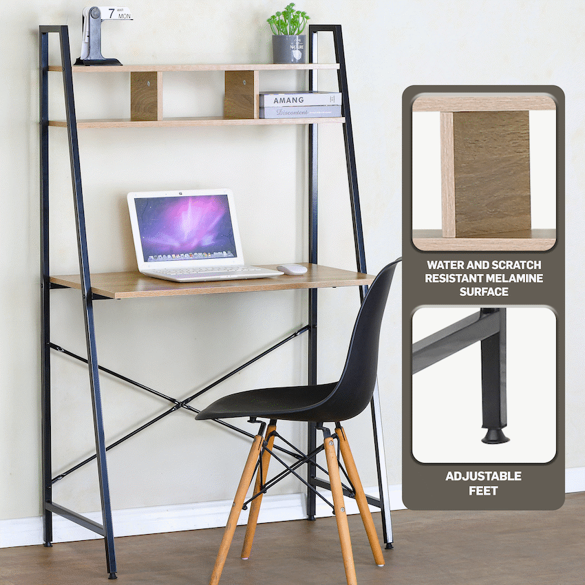 Everfurn Vesa Office Desk - Oak & Black