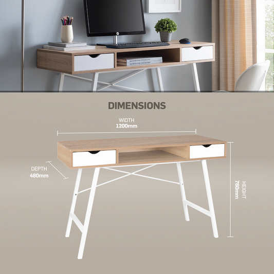 Everfurn Rain Work Desk - Study Desk with Two Drawers, Steel Frame, Adjustable Feet