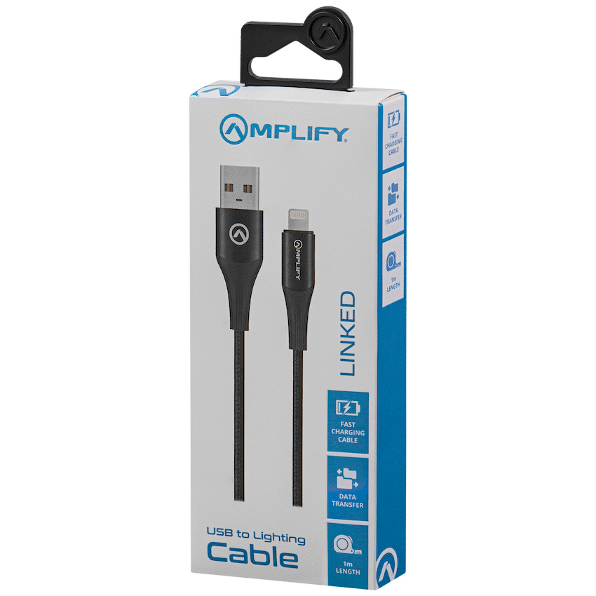 Amplify Linked Series USB to Lightning Braided Cable - Black 1m - Guards On Duty Shop & Security Guards