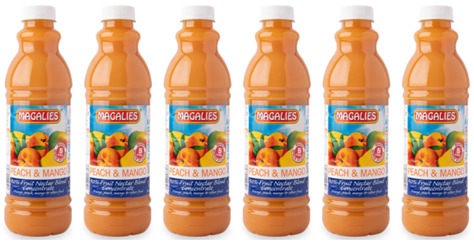 6 x MAGALIES 1 liter Peach & Mango 40% Concentrate (Sold 6x 1L Per Case) - Magalies Nectar Juice