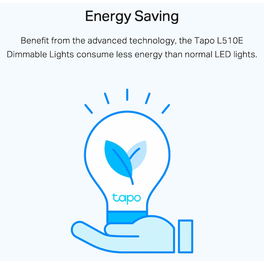 Tapo TP-Link Tapo L510E 8.7w Smart Wi-Fi Warm White Light Bulb, Dimmable, A60, E27