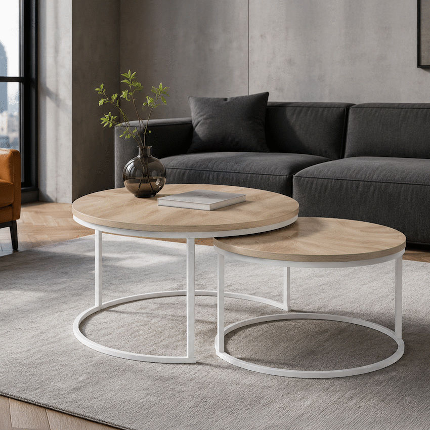 Everfurn Nile Nesting Coffee Table - Oak and White Frame