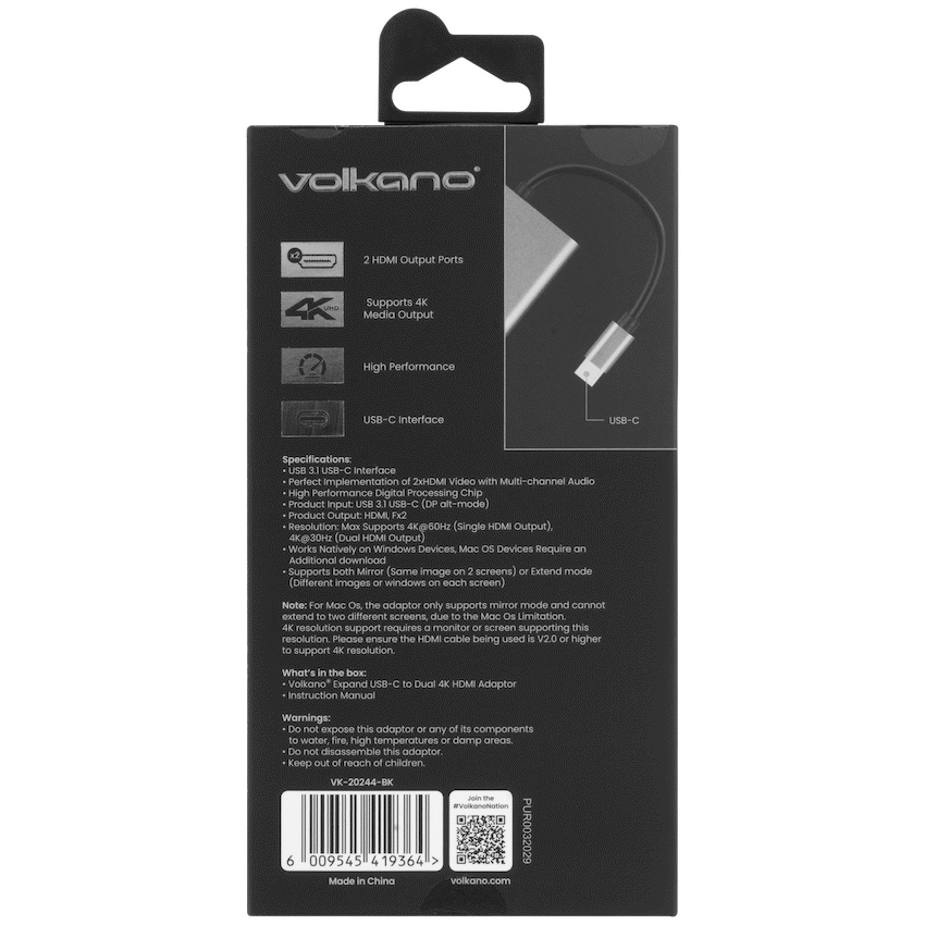Volkano Expand Series USB-C to Dual 4K HDMI Adaptor