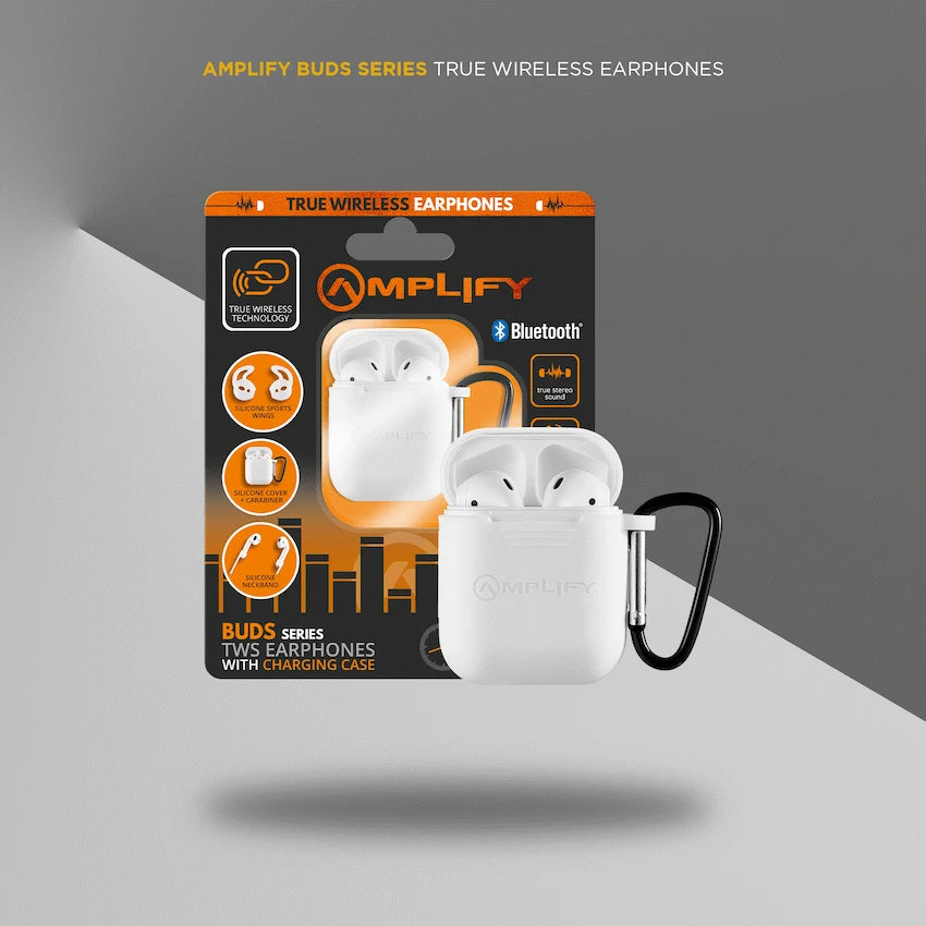Amplify Buds Series True Wireless Earphones with Silicone Accessories - White - Guards On Duty Shop & Security Guards
