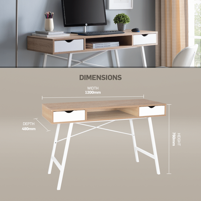 Everfurn Rain Work Desk - Study Desk with Two Drawers, Steel Frame, Adjustable Feet - Guards On Duty Shop & Security Guards