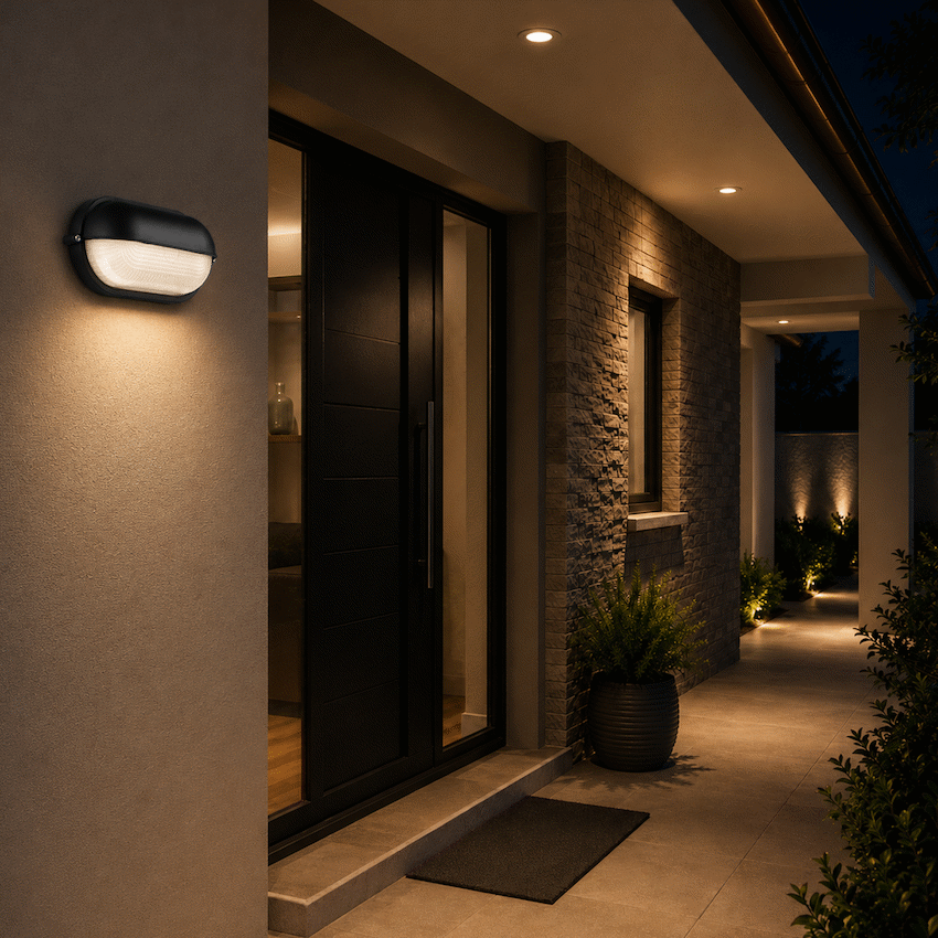 Ellies Arc Series - AC Oval LED Bulkhead - Aluminium + Glass - E27 Base -BK