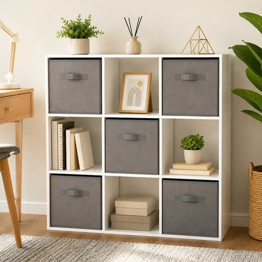 Everfurn Ninefold Bookshelf with 5 Storage Bins