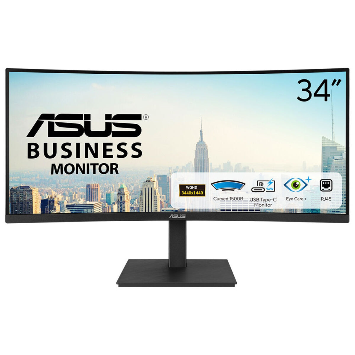 ASUS VA34VCPSR Docking Monitor | 34 WQHD | 1500R Curved | USB-C PD 96W | RJ45 Ethernet | USB Hub | Ergonomic Stand