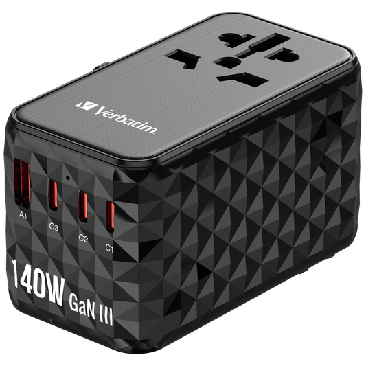 VERBATIM GAN III UNIVERSAL TRAVEL ADAPTER UTA-10 WITH 2 X USB-C PD 140W & QC 4+ / 2 X USB-