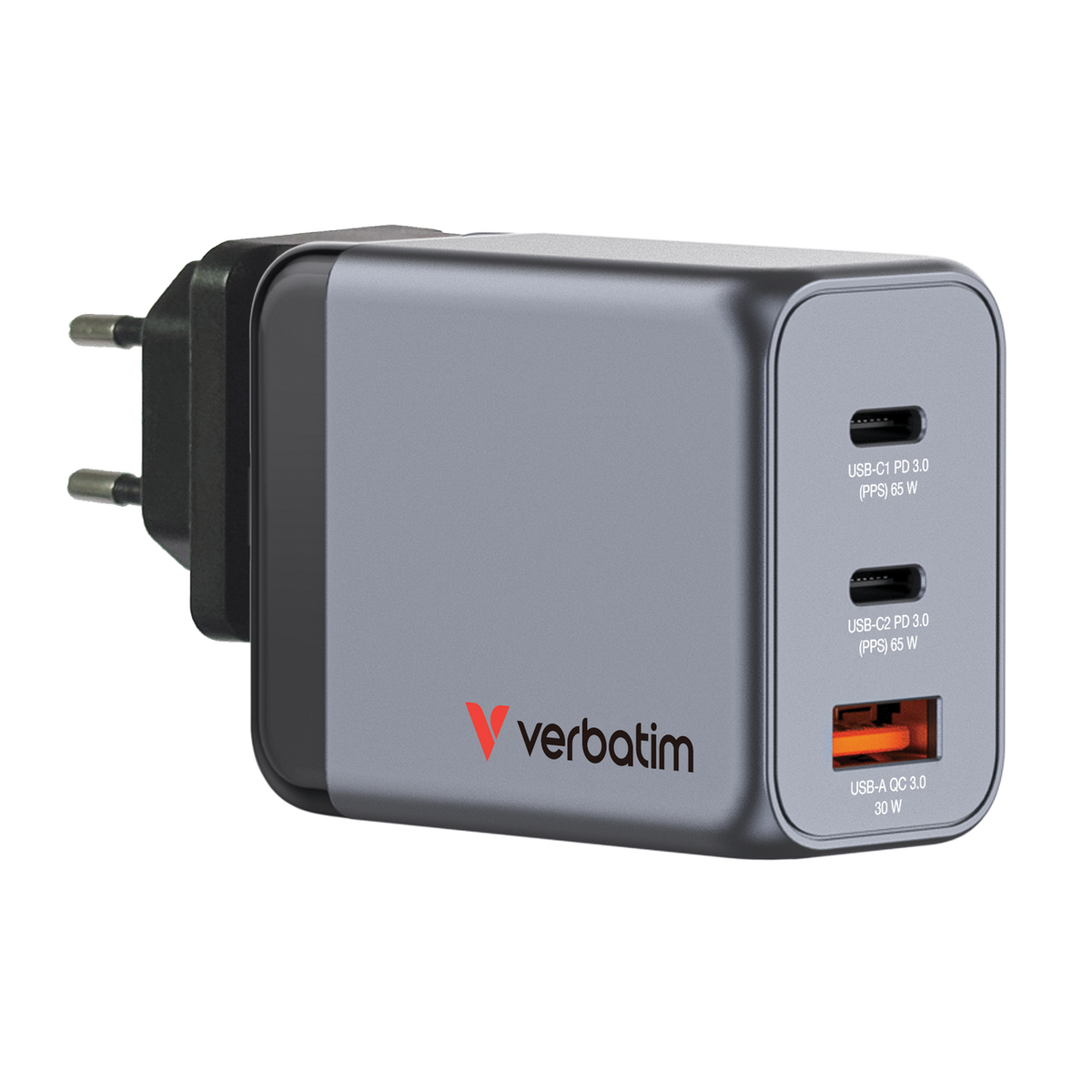 VERBATIM GNC-65 GaN Charger 3 Port 65W USB A/C (EU/UK/US)