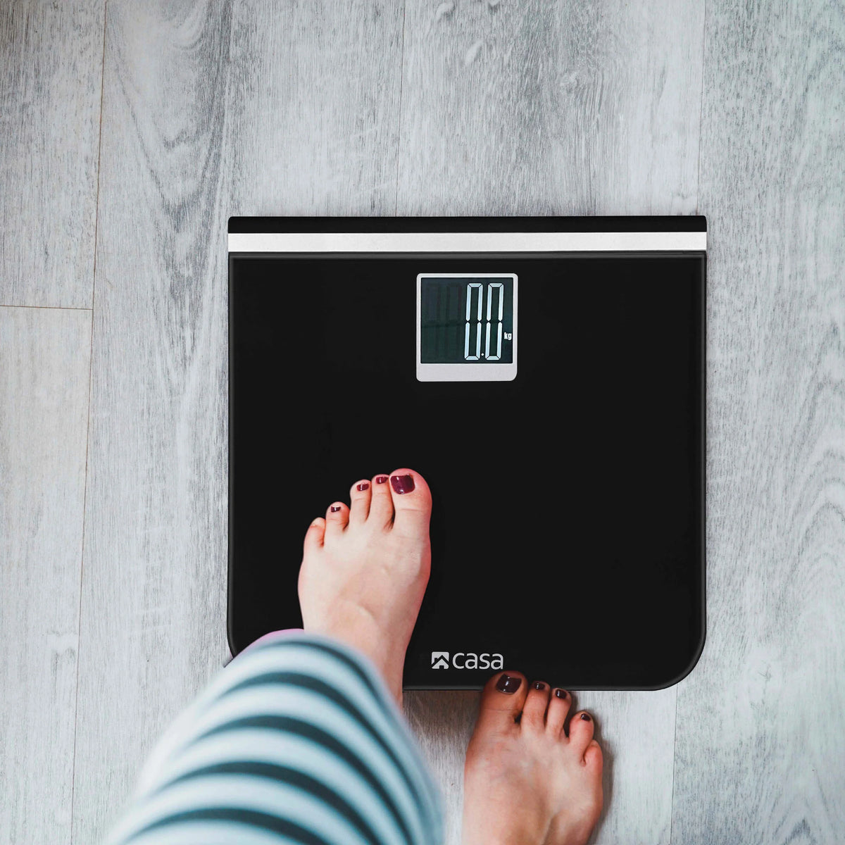 CASA Digital Bathroom Scale - Glass Platform - Black - Large LCD Display