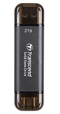 TRANSCEND 2 TB ESD310C USB3.2 TYPE A & C (USB 10Gbps) OTG COMPACT PORTABLE SSD - Read 1050MB/s Write 950 MB/s - Black