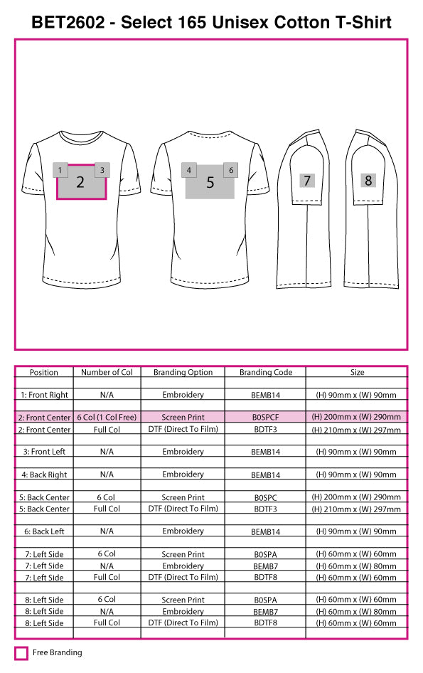 Select 165 Unisex Cotton TShirt - branding
