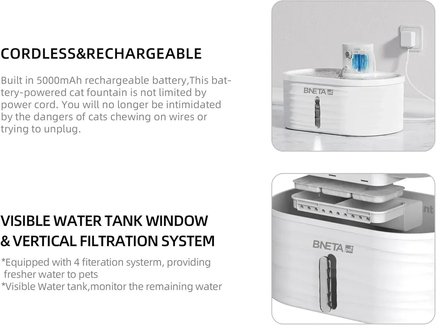 BNETA Pet Automated Battery Water Fountain W4 - 3 modes Guards On Duty Security