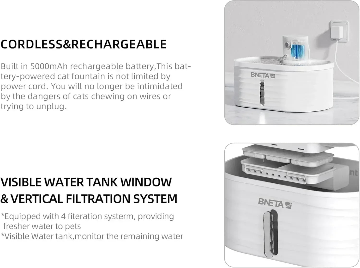 BNETA Pet Automated Battery Water Fountain W4 - 3 modes Guards On Duty Security