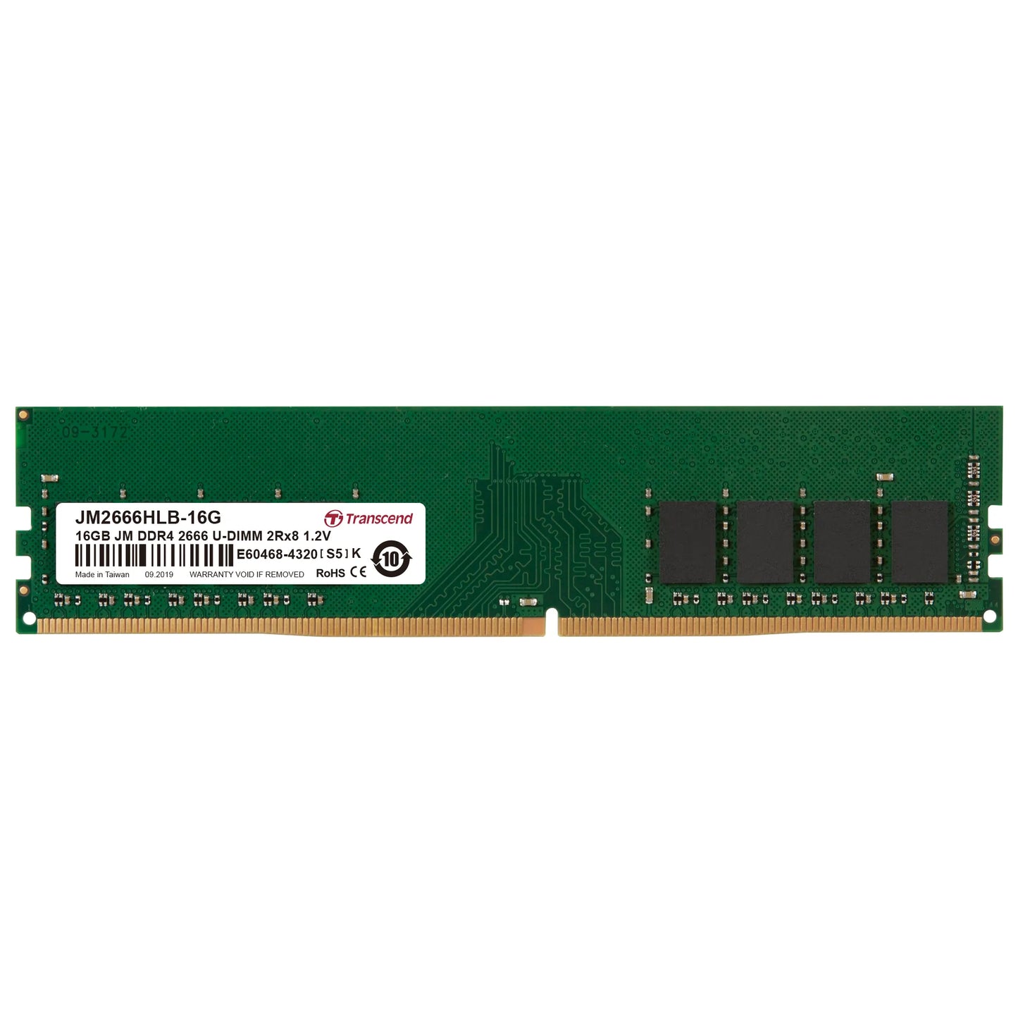 TRANSCEND 16GB JET MEMORY DDR4 2666MHZ DESKTOP U-DIMM 2RX8 1GX8 CL19