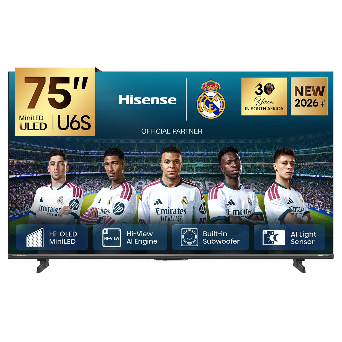 HISENSE LEDN75U6S 75 inch TV | Hi-QLED MiniLED | 60Hz Game Mode Plus | 120HSR | AI Smooth Motion | Total HDR Solution