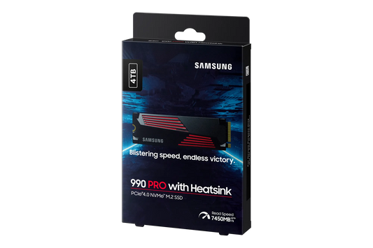 SAMSUNG 990 PRO 4 TB NVME SSD W/HEATSINK - READ SPEED UP TO 7450 MB/S, WRITE SPEED TO UP 6900 MB/S, RANDOM READ UP TO 1400000 IOPS, RANDOM WRITE UP TO 1550000 IOPS, PCIE 4.0 X4, NVME 2.0, V-NAND 3BIT MLC; IN-HOUSE CONTROLLER, 2GB LOW POWER DDR4, 2400TBW 5 - Guards On Duty Shop & Security Guards
