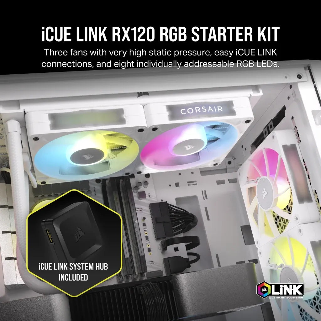 Corsair RX RGB Series; iCUE LINK RX120 RGB White; 120mm Fan; Triple Pack