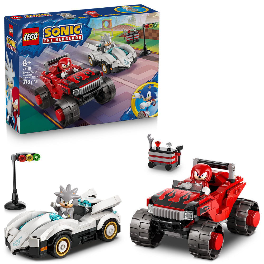 LEGO® Sonic the Hedgehog™ Silver’s Car vs. Knuckles’ Monster Truck Building Toy 77118