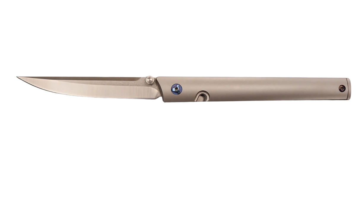 FAS7-24 POCKET KNIFE FOLDING THIN GREY HANDLE , BLUE SCREWS
