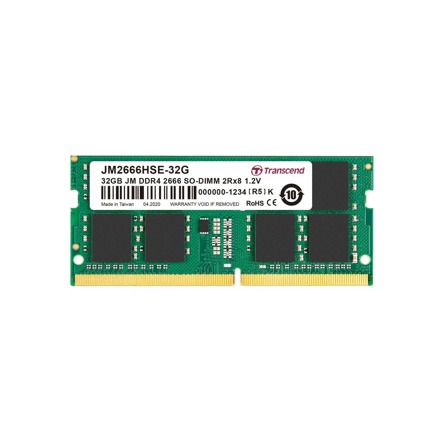 TRANSCEND 32GB JET MEMORY DDR4 2666MHZ NOTEBOOK SO-DIMM 2RX8 2GX8 CL19