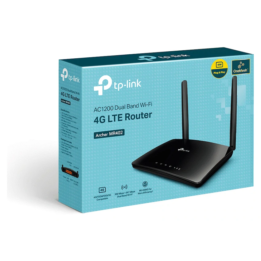 TP-Link AC1200 Wireless Dual-Band 4G LTE Router 1.2 Gbps Wi-Fi+150 Mbps 4G LTE 1×100M WAN/LAN 3×100M LAN  Built-In LTE