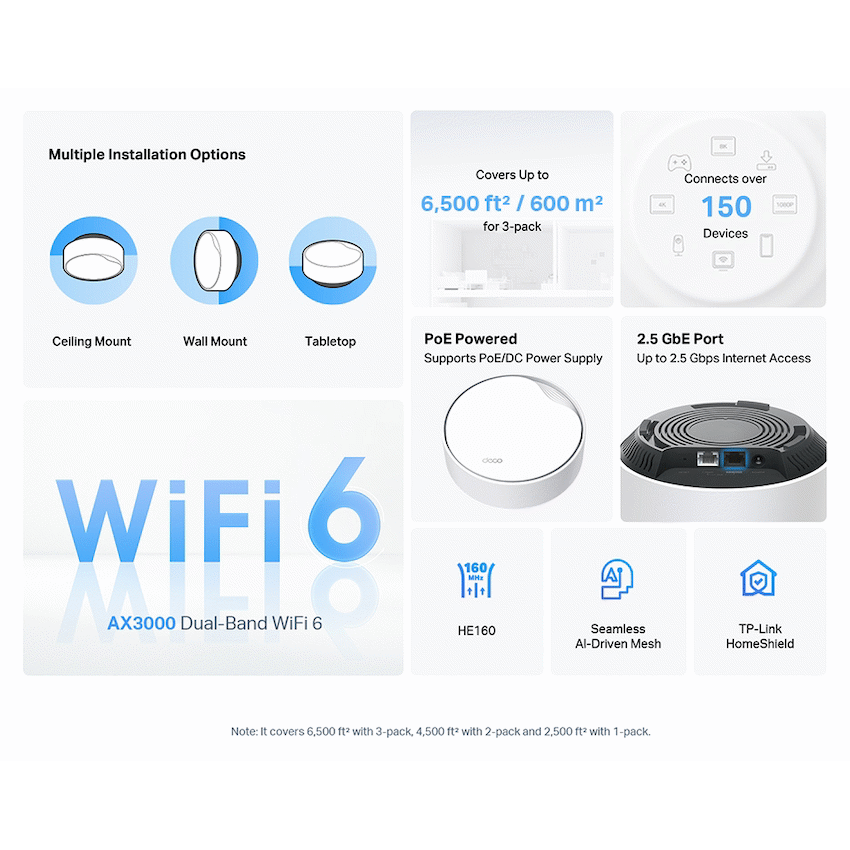 TP-Link Deco X50-POE (3-Pack) AX3000 Whole Home Mesh Wi-Fi 6 System with PoE