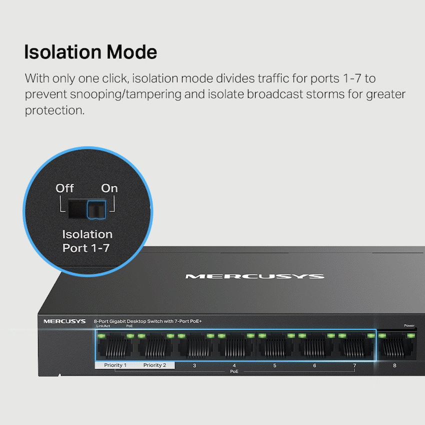 Mercusys TP-Link Mercusys MS108GP 8-Port Gigabit Desktop Switch with 7-Port PoE+
