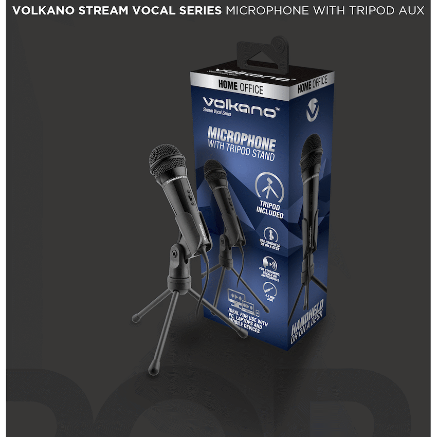 Volkano Stream Vocal Microphone with Tripod, Aux