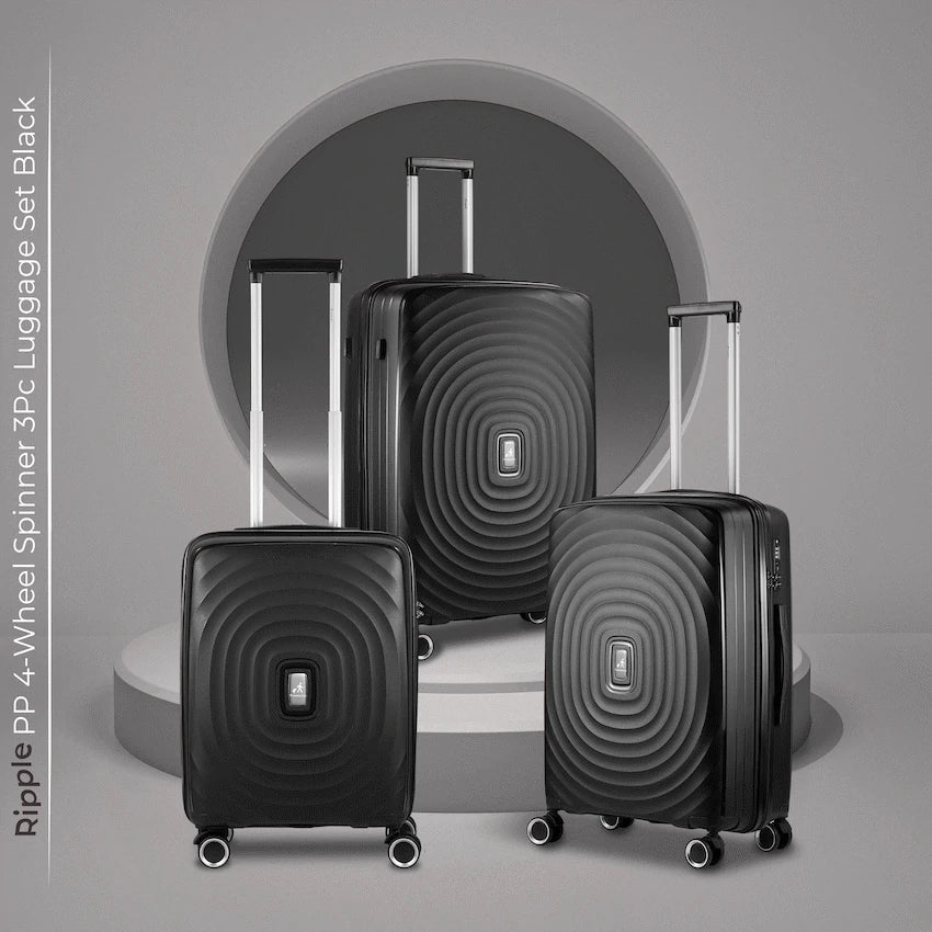 Travelwize Ripple PP 4-Wheel Spinner 3 Pc Luggage Set - Black