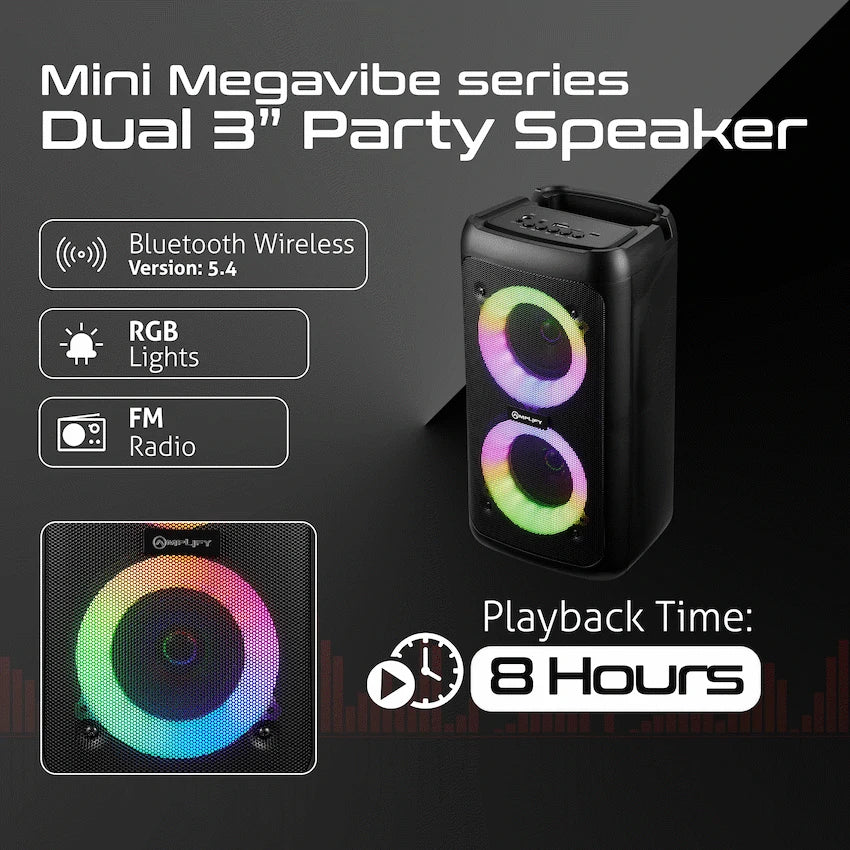 Amplify Mini Megavibe Series Dual 3" Party Speaker - Black - Guards On Duty Shop & Security Guards