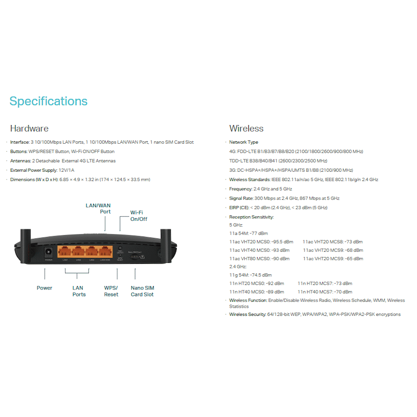 Archer MR400 AC1200 Wireless Dual-Band 4G LTE Router