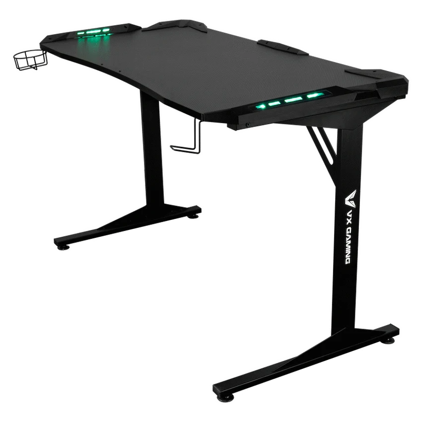 Fortress Gaming Desk with RGB Lights, Cup Holder