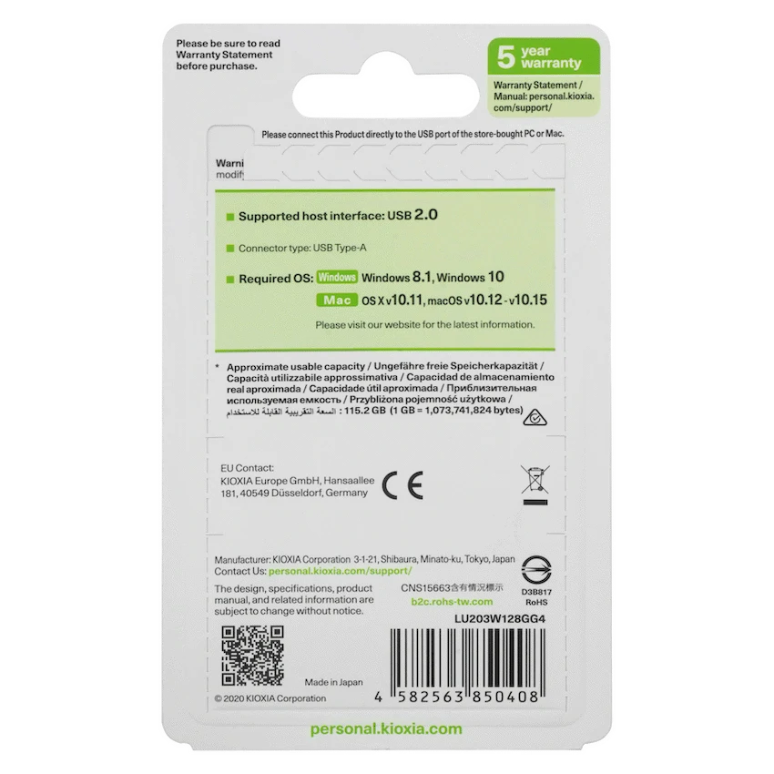 Kioxia U203W- 128GB USB 2.0 Yamabiko Slider Typ