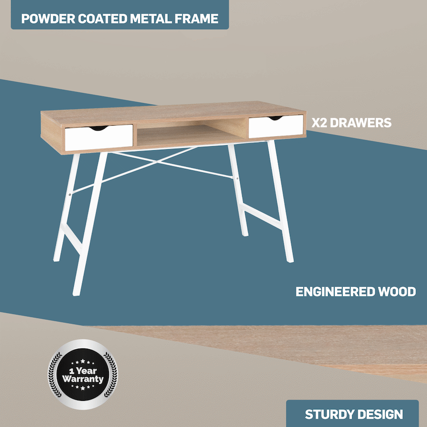 Everfurn Rain Work Desk - Study Desk with Two Drawers, Steel Frame, Adjustable Feet - Guards On Duty Shop & Security Guards
