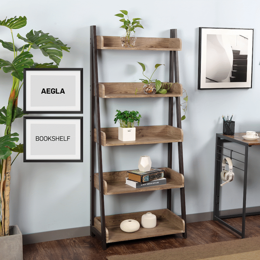 Everfurn Aegla 5-Tier Bookshelf - High Pressure Laminate with Powder-Coated Frame