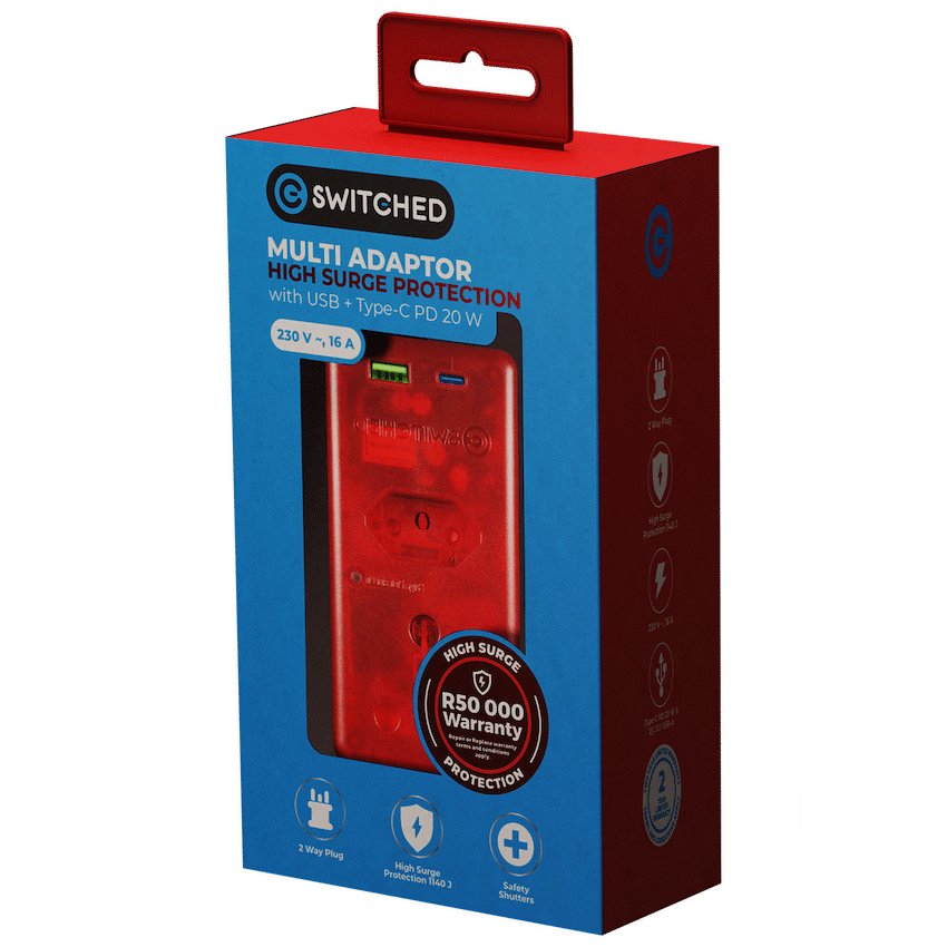 Switched High Surge Multi Adaptor with USB + Type-C PD20W