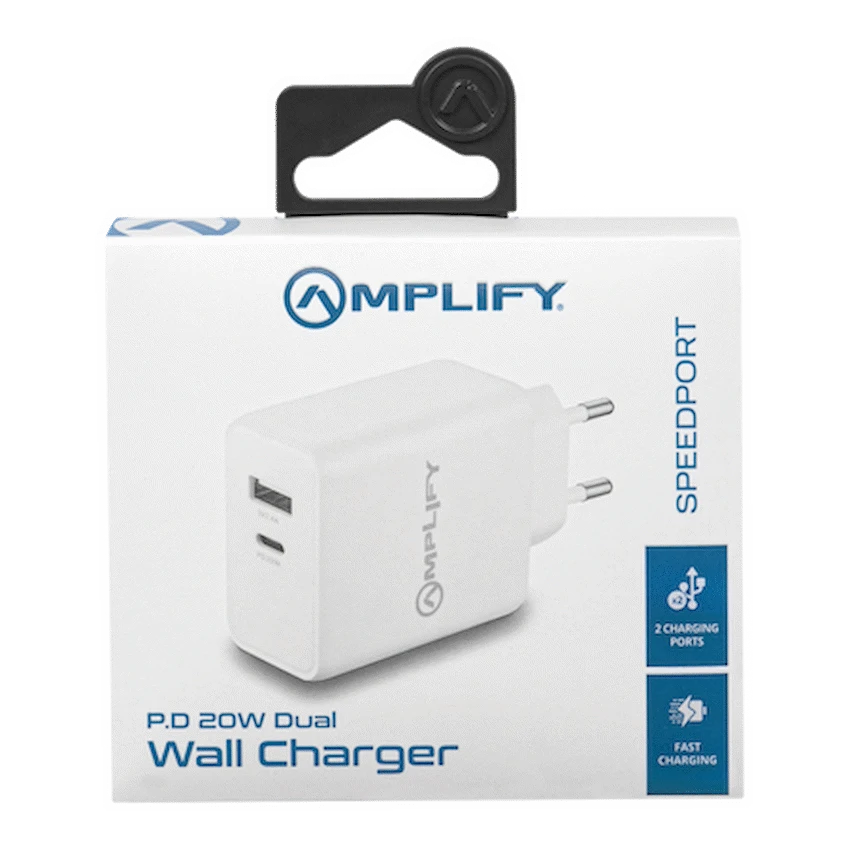 Amplify P.D. 20w Plus USB 12w Dual Wall Charger - White - Guards On Duty Shop & Security Guards