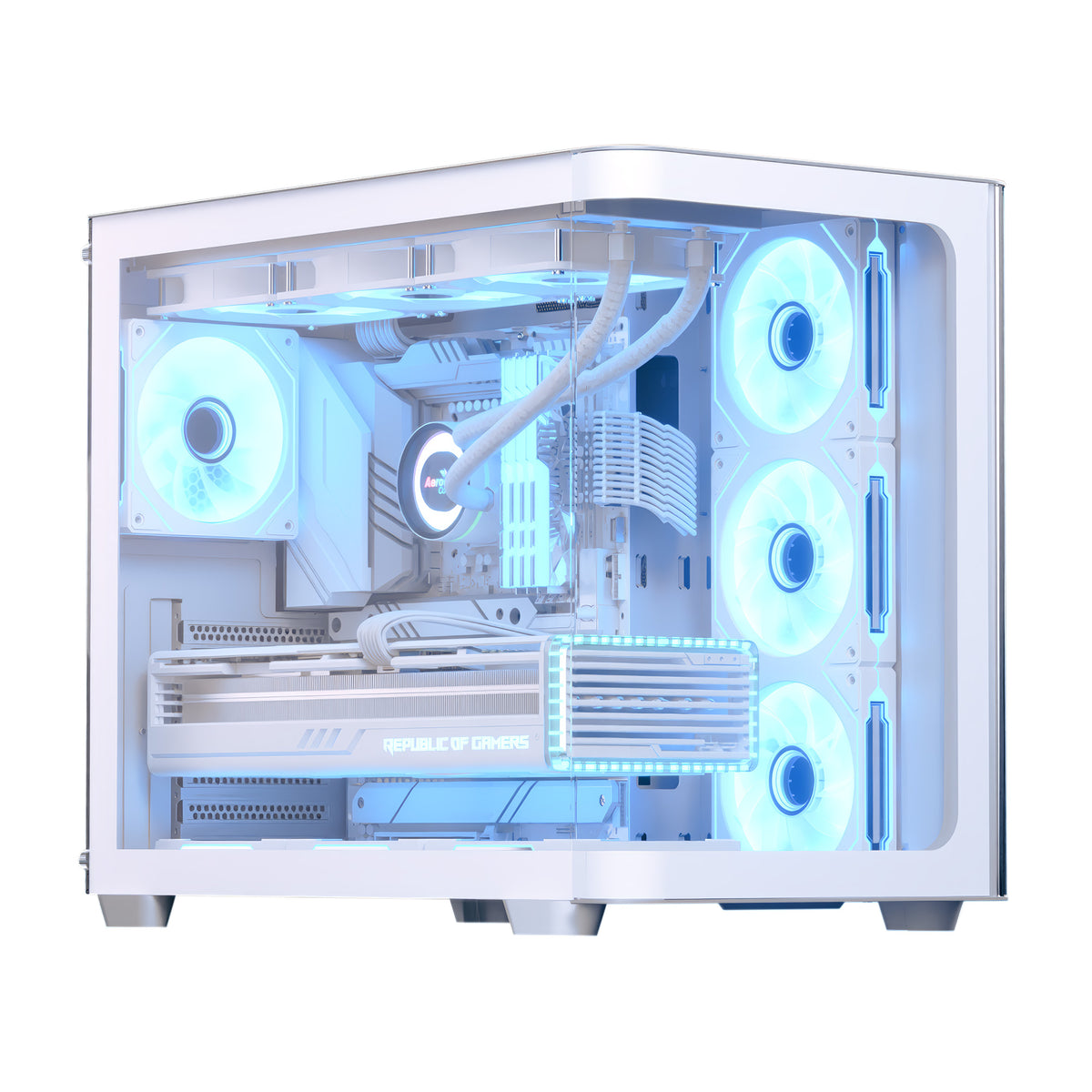 Aerocool P500C White Mid tower case - Includes 120mm ARGB Fan x 4 and 4-port ARGB control hub - ATX - 3x 2.5'' or 2x3.5'' - 360m