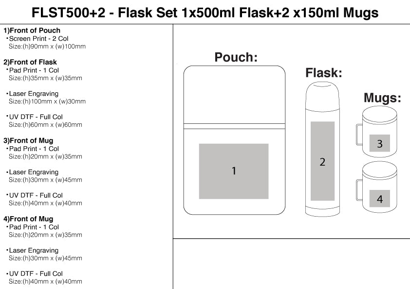 Flask Set 1x500ml Flask+2 x150ml Mugs/Si
