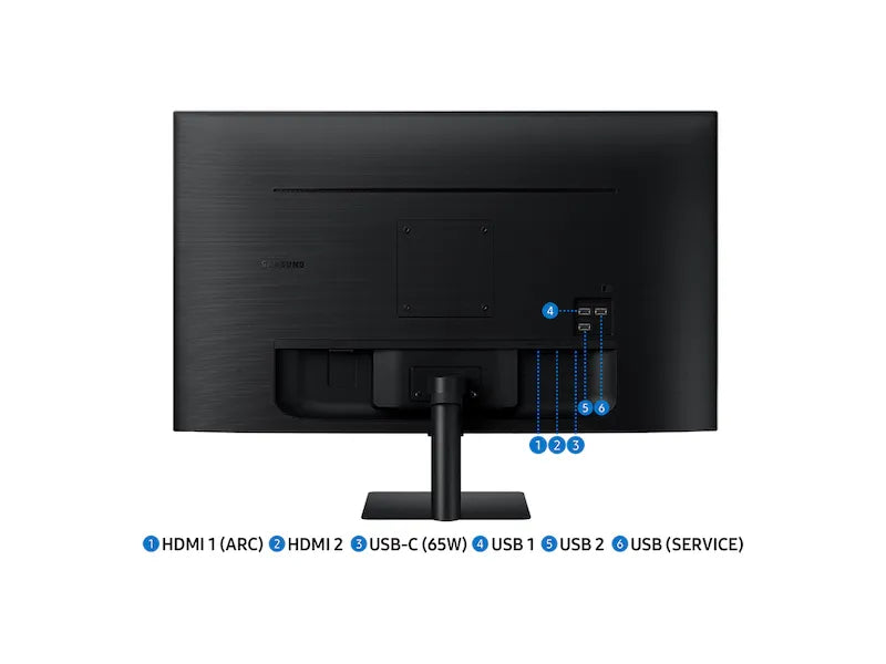 SAMSUNG SMART M70D FLAT 32" DISPLAY VA RESPONSE:5MS GTG AR: 16:09 RESOLUTION: 4K(3,840 X 2,160) (UHD) RR: 60HZ HDMI (X1) USB-C, DP SPEAKER: NO POWER SUPPLY: EXTERNAL TILT: YES SWIVEL: YES PIVOT: YES HEIGHT ADJUST: YES VESA: YES ACCESSORIES: HDMI CABLE, PO - Guards On Duty Shop & Security Guards