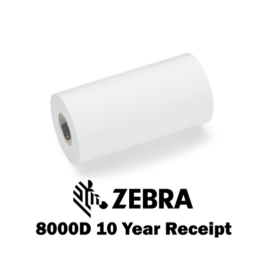 Zebra Receipt Paper; 101.6mmx31.70m; Direct Thermal; 8000D 10 Year Receipt; Uncoated; 19mm Core