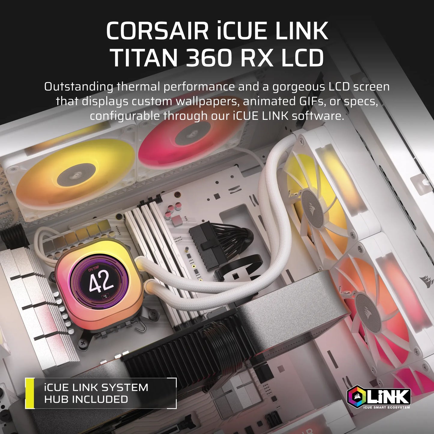 Corsair iCUE LINK TITAN 240 RX LCD Liquid CPU Cooler – RX120 RGB Fans – Fits Intel® LGA 1851/1700; AMD® AM5/AM4.