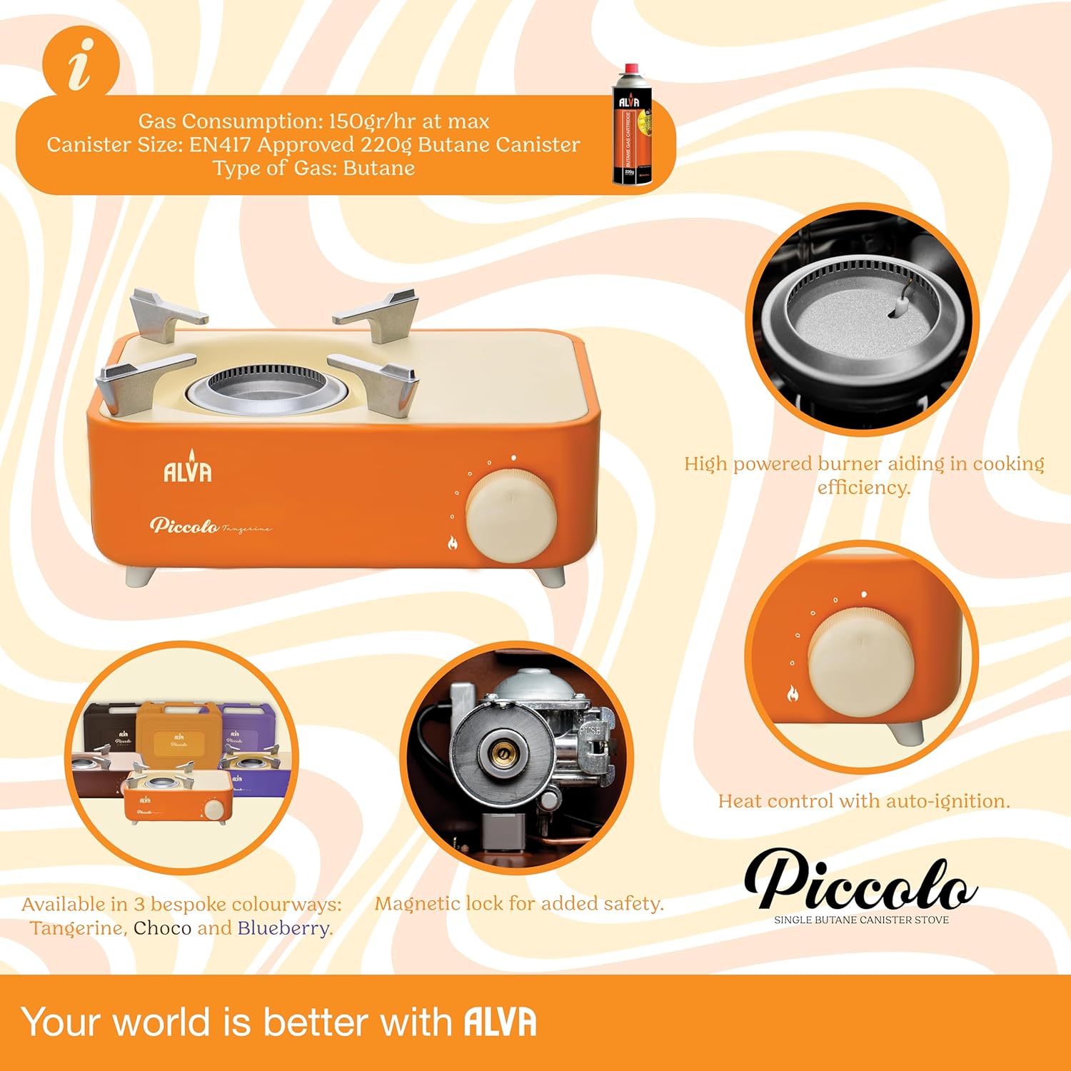 Alva Mini Butane Canister Stove with Carry Case (Tangerine Orange) - Alva Mini Butane Canister Stove Tangerine